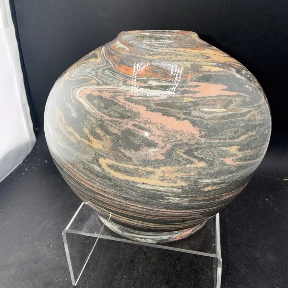 KLER Studio Art Pottery Agateware Neriage Vase Signed Dated 1997 #26 Hand Thrown